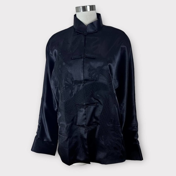 Vintage Jackets & Blazers - ❌5/$10 Vintage Hong Ye Black Satin Embroidered Mandarin Jacket